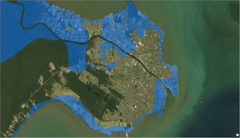 The most flood-prone areas are highlighted in blue